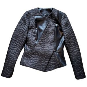 Judith and Charles Black Snake Print Jacquard Leather Blazer Jacket Asymmetrical